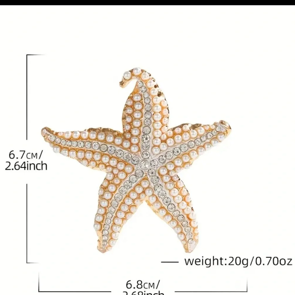Golden Starfish Pearl, Rhinestones Brooch, Lapel Pin